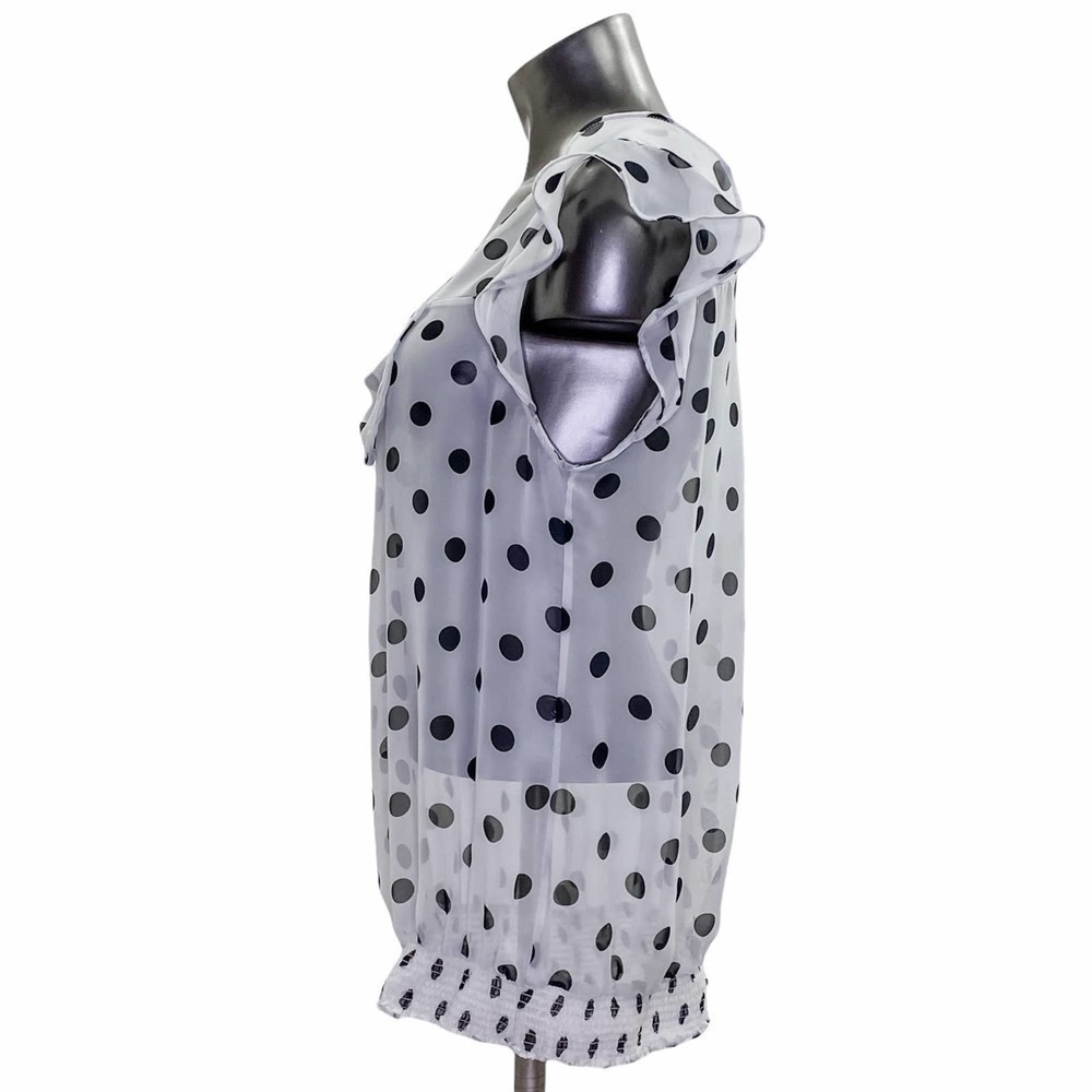 WHITE Black Polka Dot Sleeveless Smocked Blouse - Picture 4 of 8